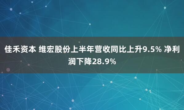 佳禾资本 维宏股份上半年营收同比上升9.5% 净利润下降28.9%