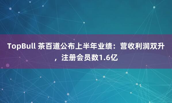 TopBull 茶百道公布上半年业绩：营收利润双升，注册会员数1.6亿